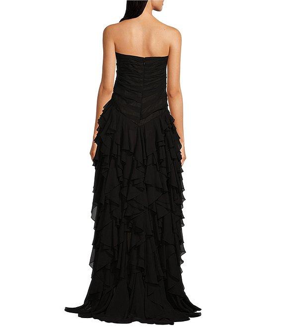 Muse by Marchesa Dahlia Chiffon Ruched Cascading Ruffle Strapless A-Line Maxi Dress Product Image
