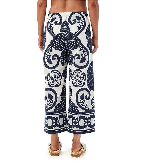 Trina Turk Estella Coordinating Border Print Clip Jacquard Flat Front Wide Leg Crop Pants Product Image