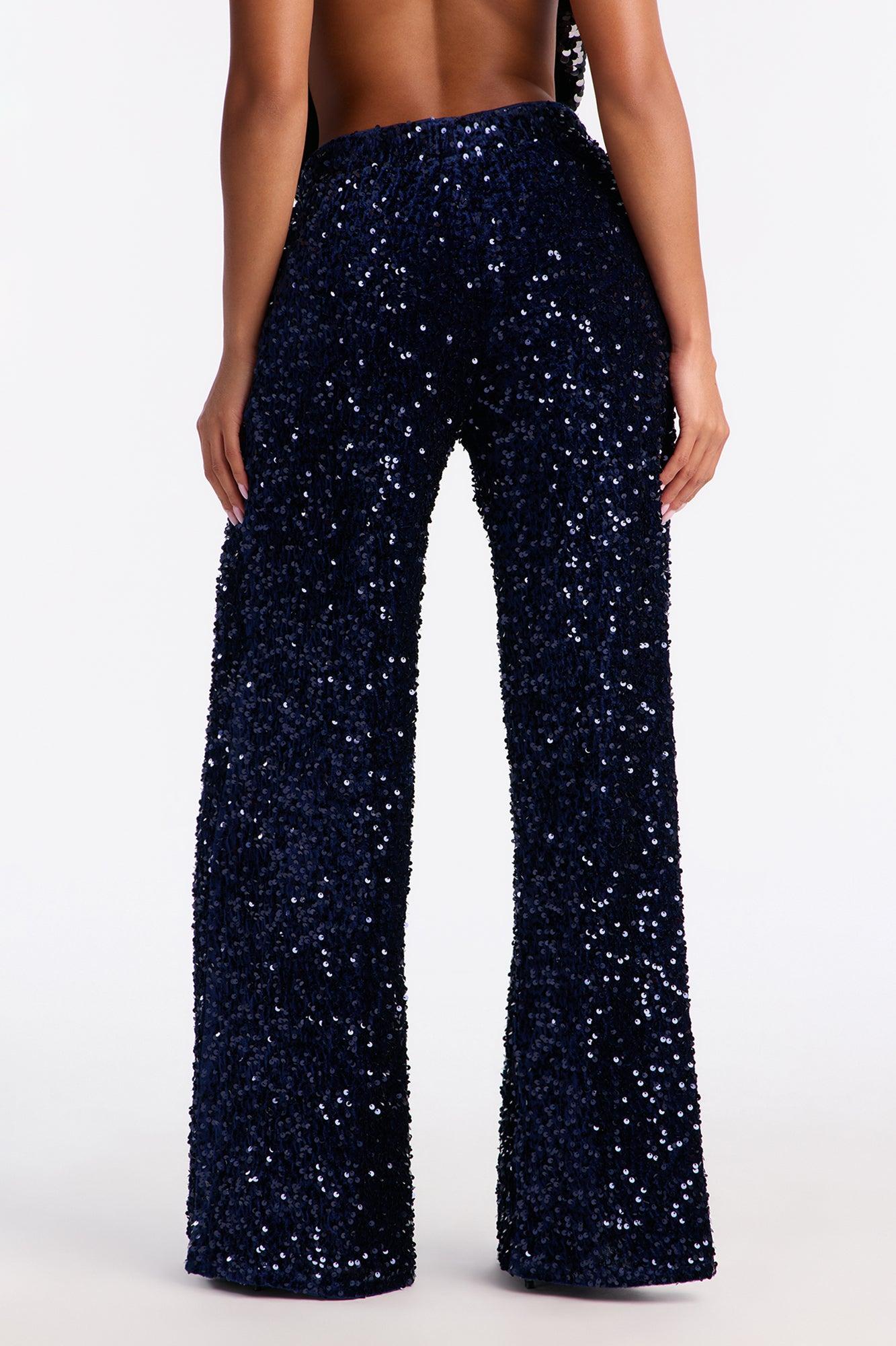 Aria Sequin Wide Leg Pant 32″ - Midnight Blue Female Product Image