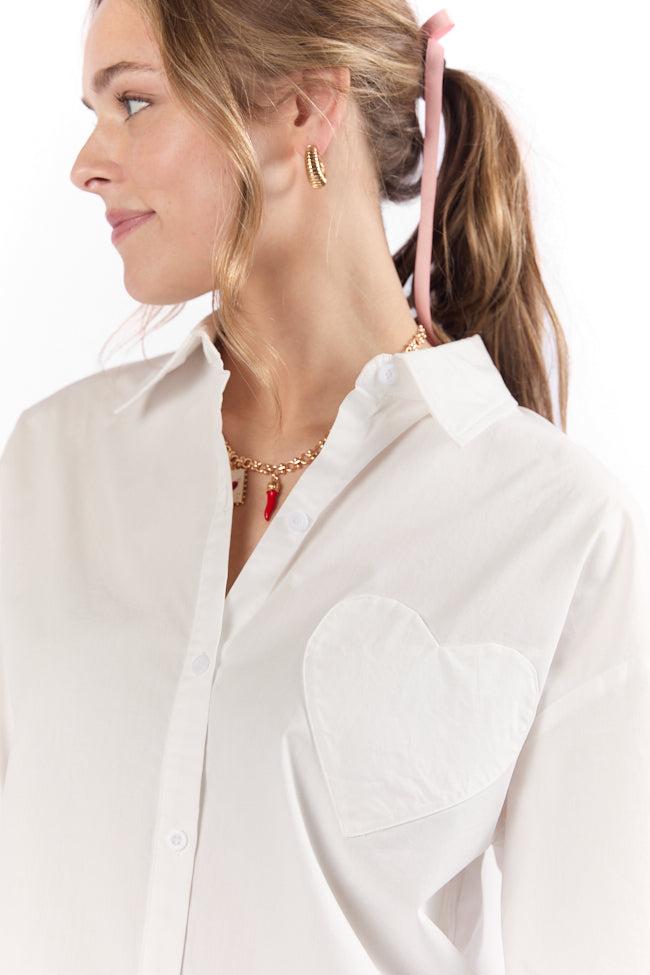 All My Love Heart Pocket Ivory Button Down Blouse FINAL SALE Product Image