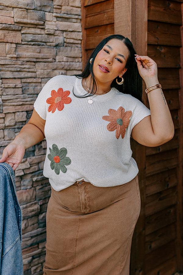 Boho Blooms Knit Top in Cream Curves Product Image