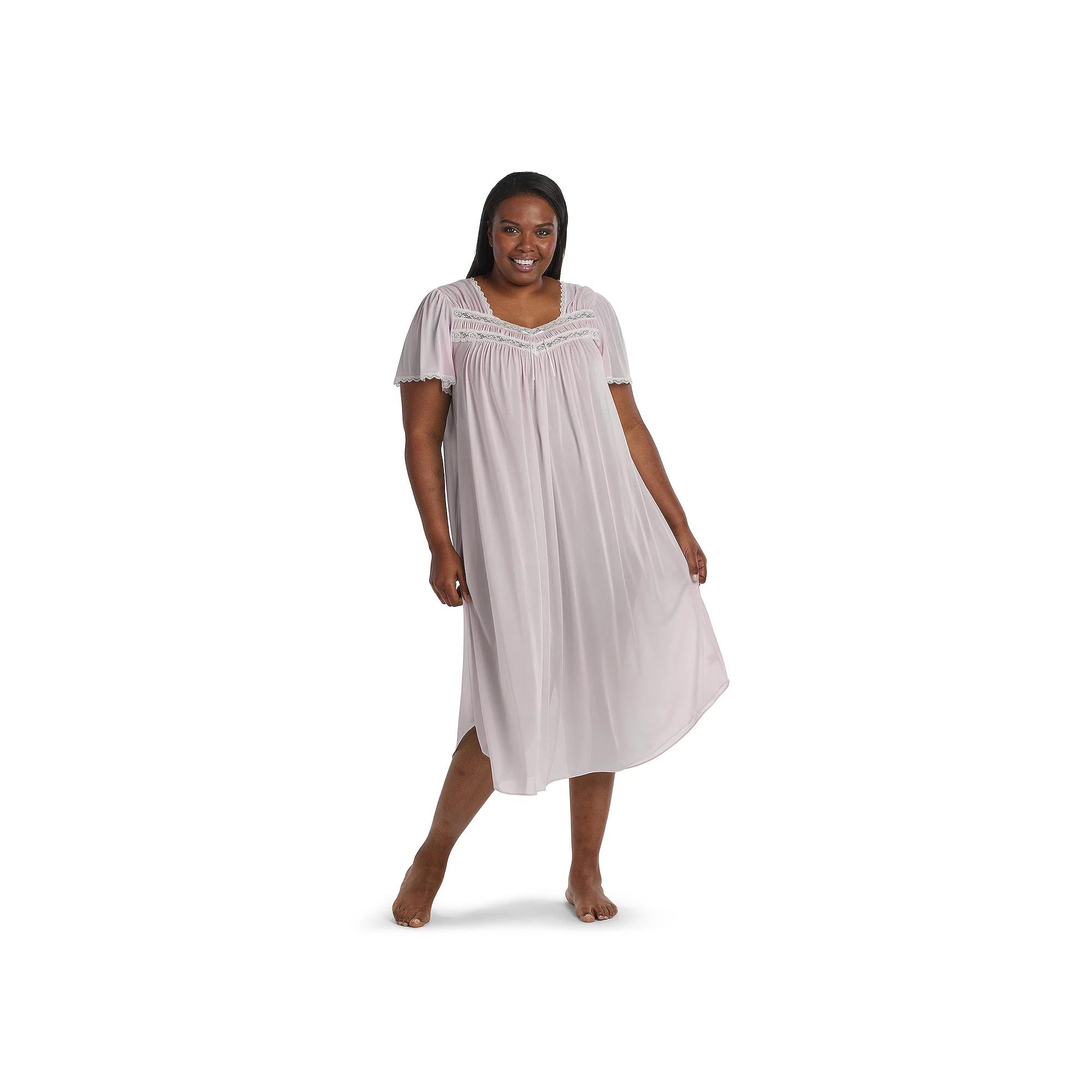 Plus Size Miss Elaine Essentials Silk Essence Tricot Short Sleeve Long Nightgown, Womens Product Image