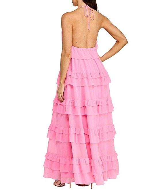 Layered With Love Olivia Chiffon V Neck Sleeveless Ruffle Gown Product Image