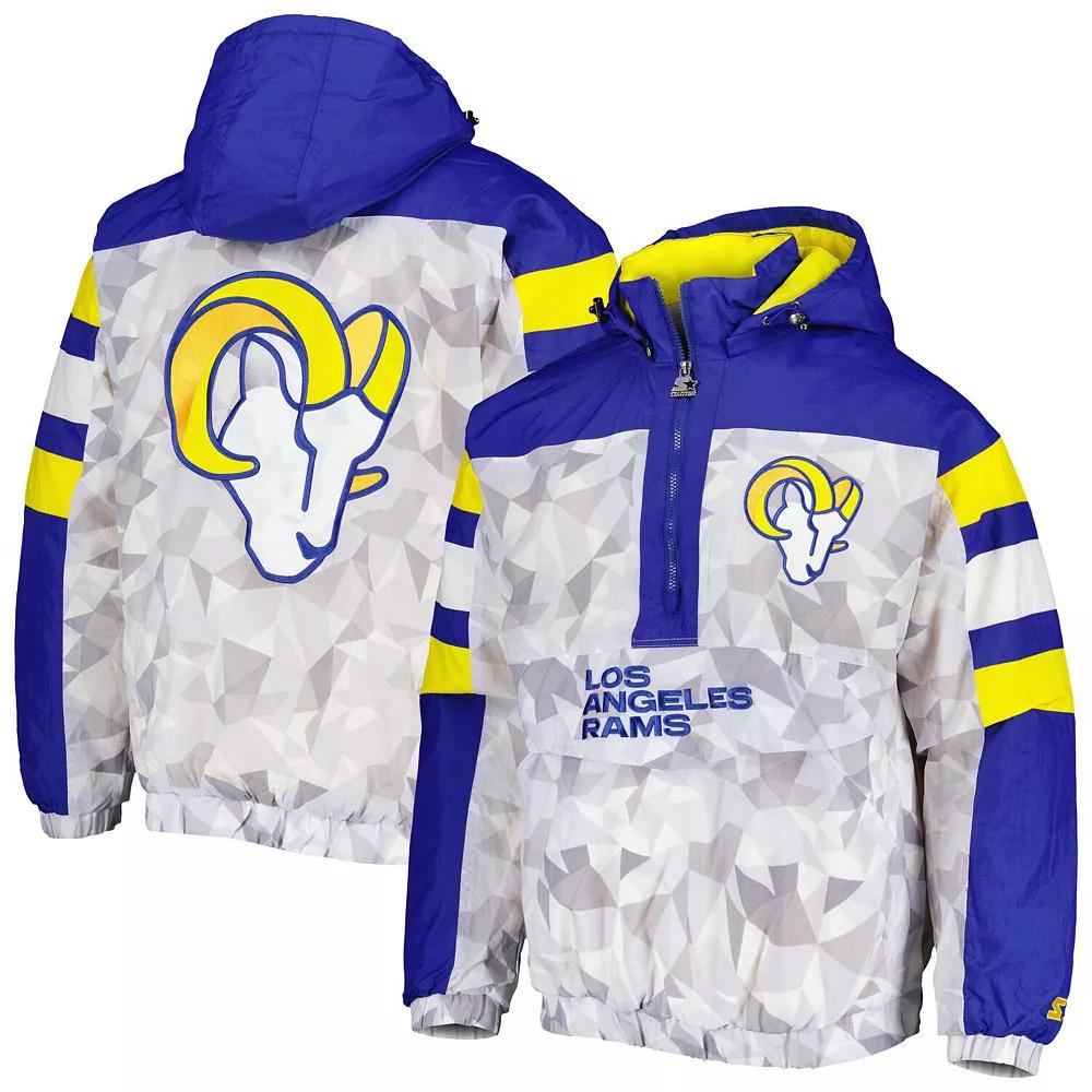 Men's Starter White/Royal Los Angeles Rams Thursday Night Gridiron Raglan Half-Zip Hooded Jacket, Size: Large Product Image