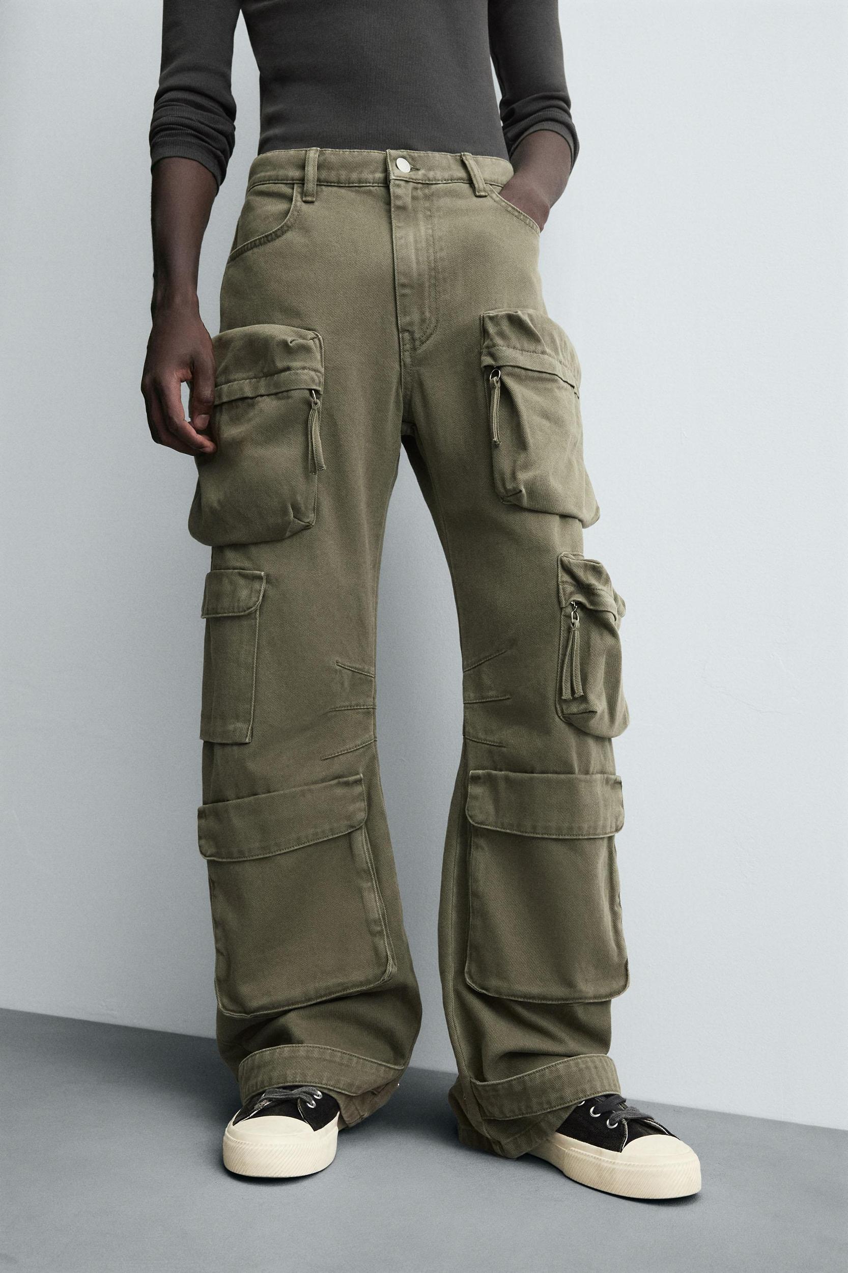 DENIM CARGO PANTS WITH POCKETS Product Image