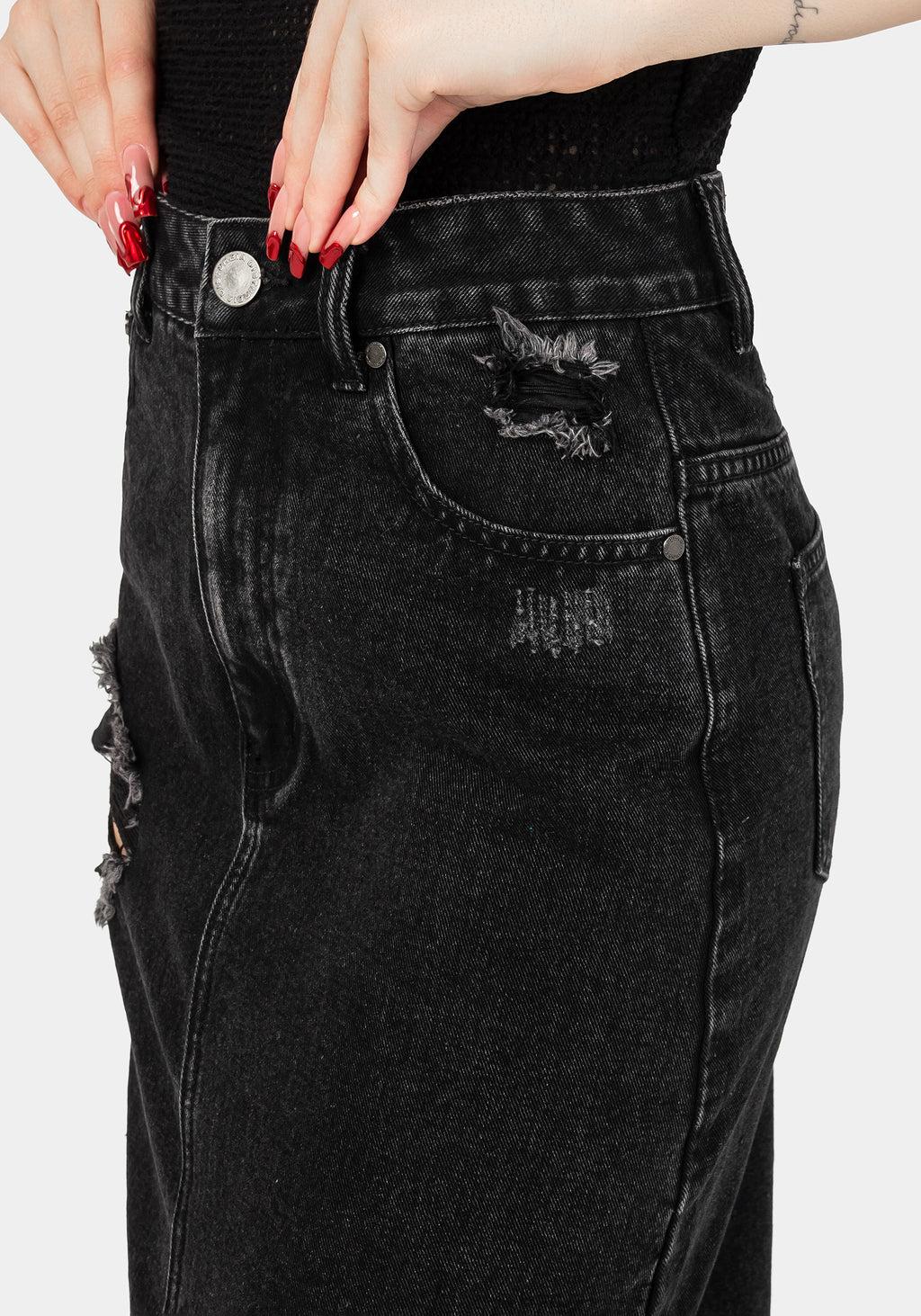 Ursula Distressed Denim Midaxi Skirt Product Image