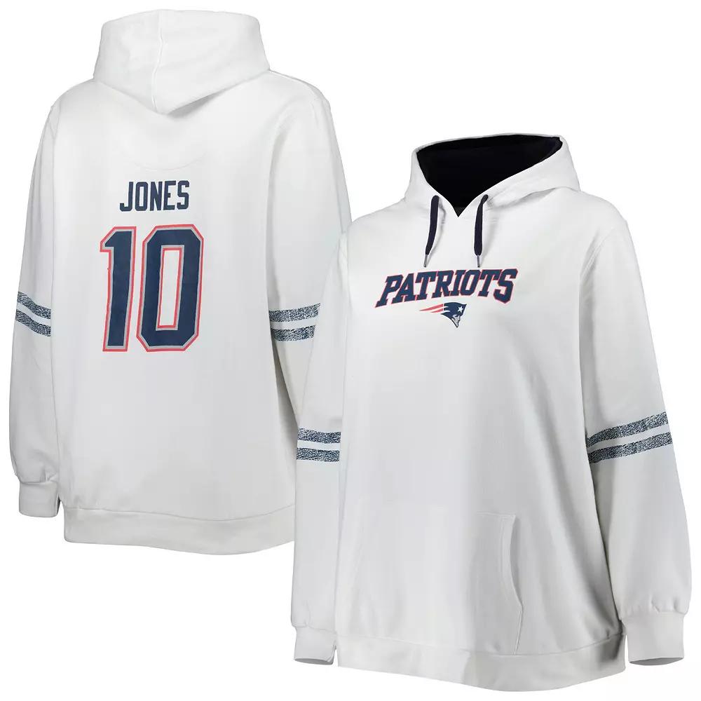 Women's Mac Jones White/Navy New England Patriots Plus Size Name & Number Pullover Hoodie, Size: 4XL Product Image