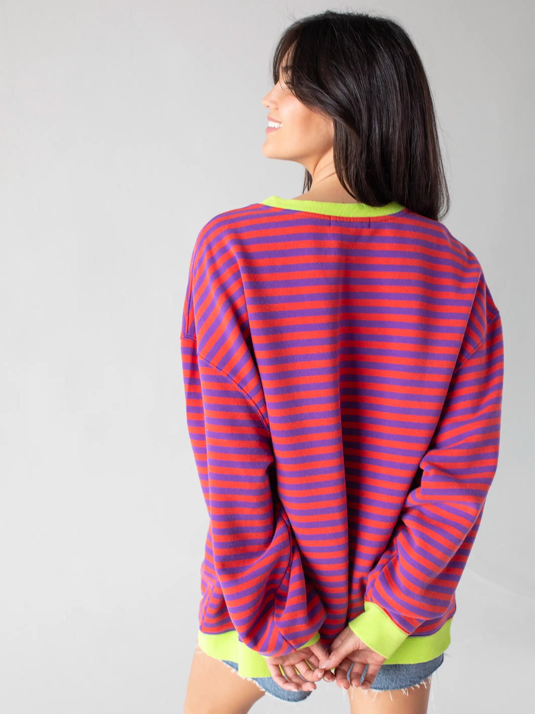 Oversized Striped Crewneck - Purple Poppy Product Image