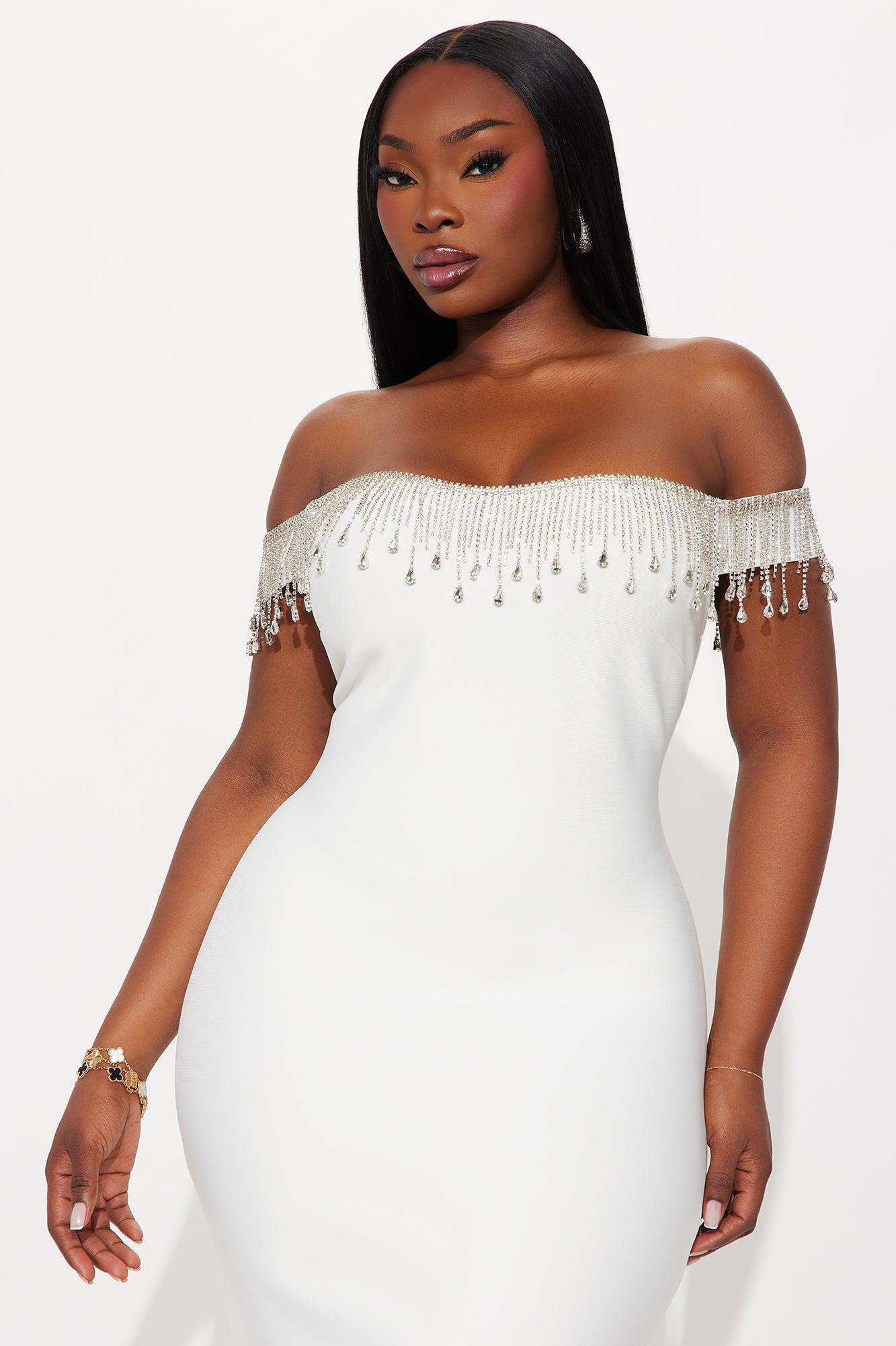 Brooke Bandage Rhinestone Mini Dress - White Female Product Image