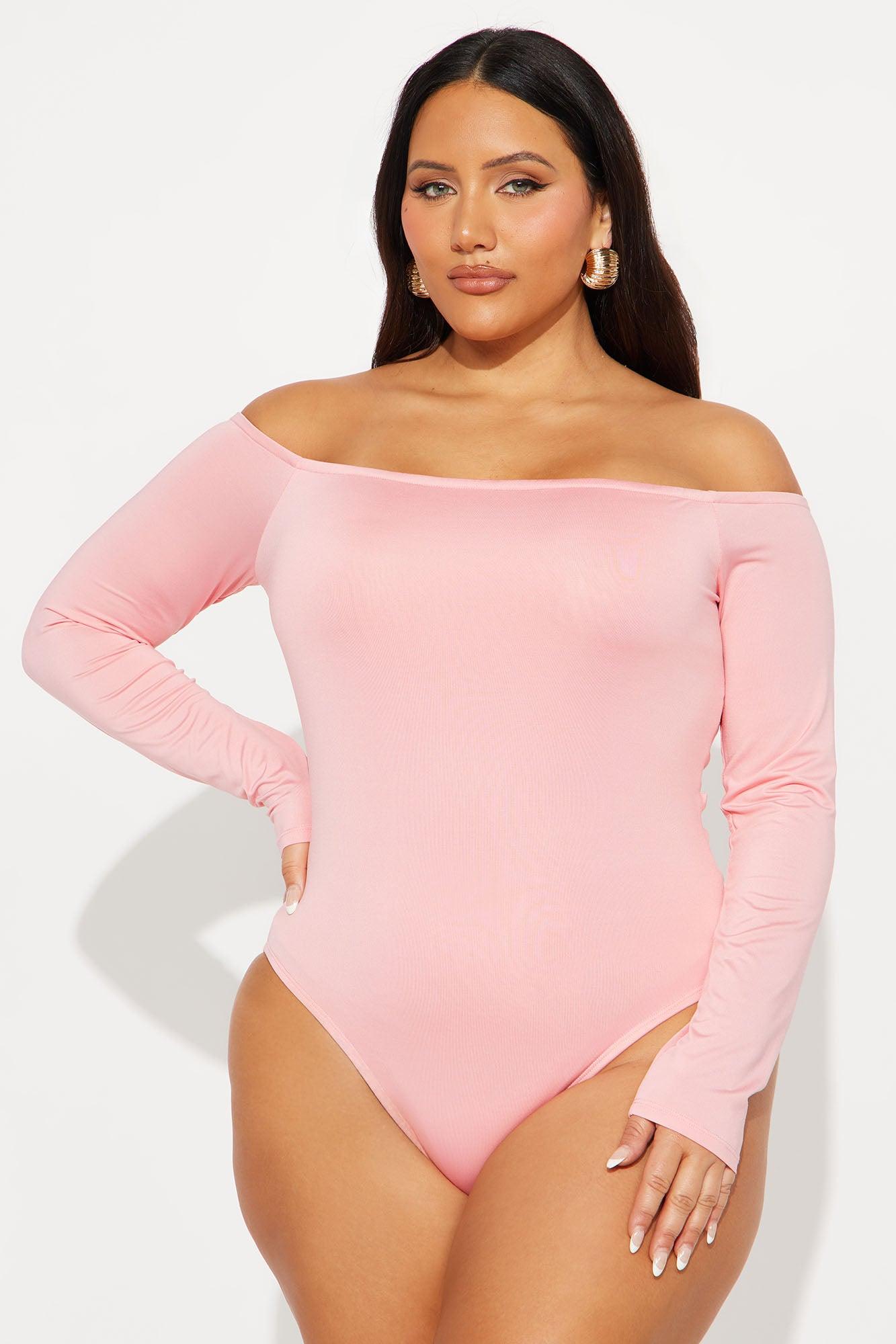 No Convincing Off Shoulder Cut Out Bodysuit - Pink Female Product Image