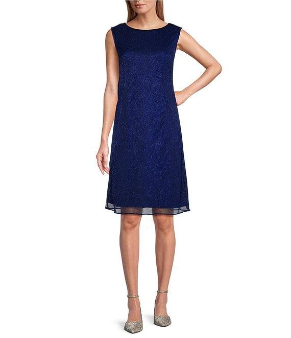 Le Bos Metallic Fortuny Round Neck 3/4 Sleeve Cascade Duster 2-Piece Jacket Dress Product Image