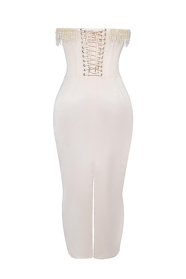 Nalita  vintage cream embellished strapless dress Product Image