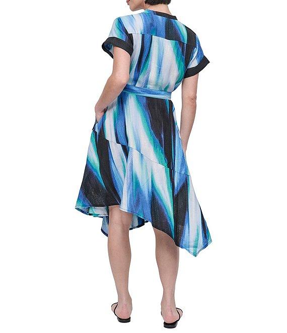 DKNY by Donna Karan Linen Short Sleeve Tie Waist Dress Product Image