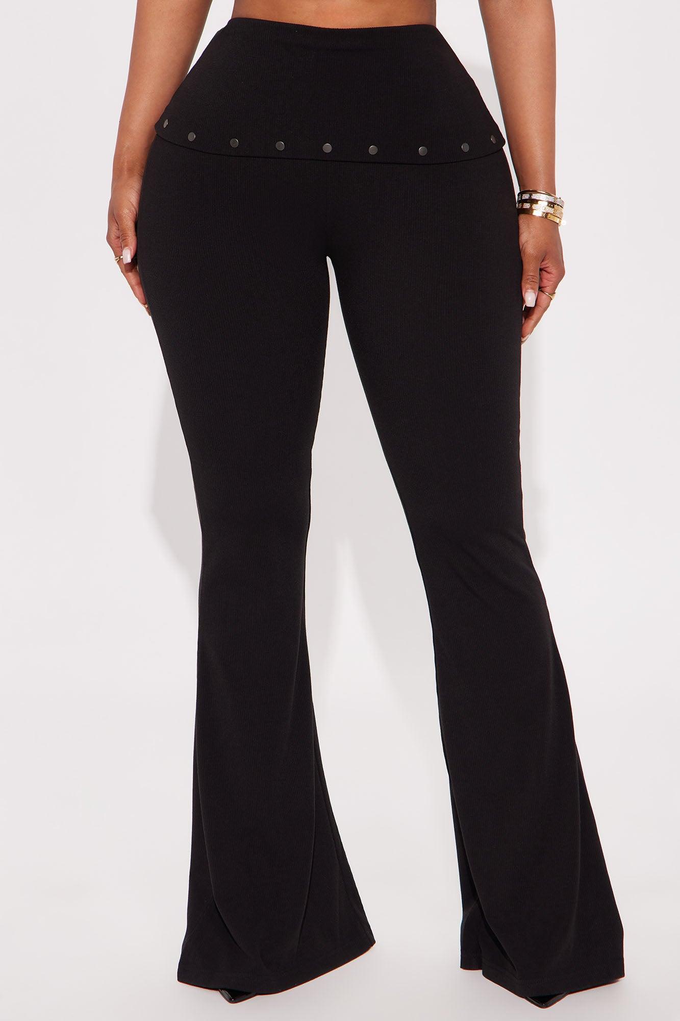 Bayley Foldover Waistband Ribbed Flare Pant - Black Female Product Image