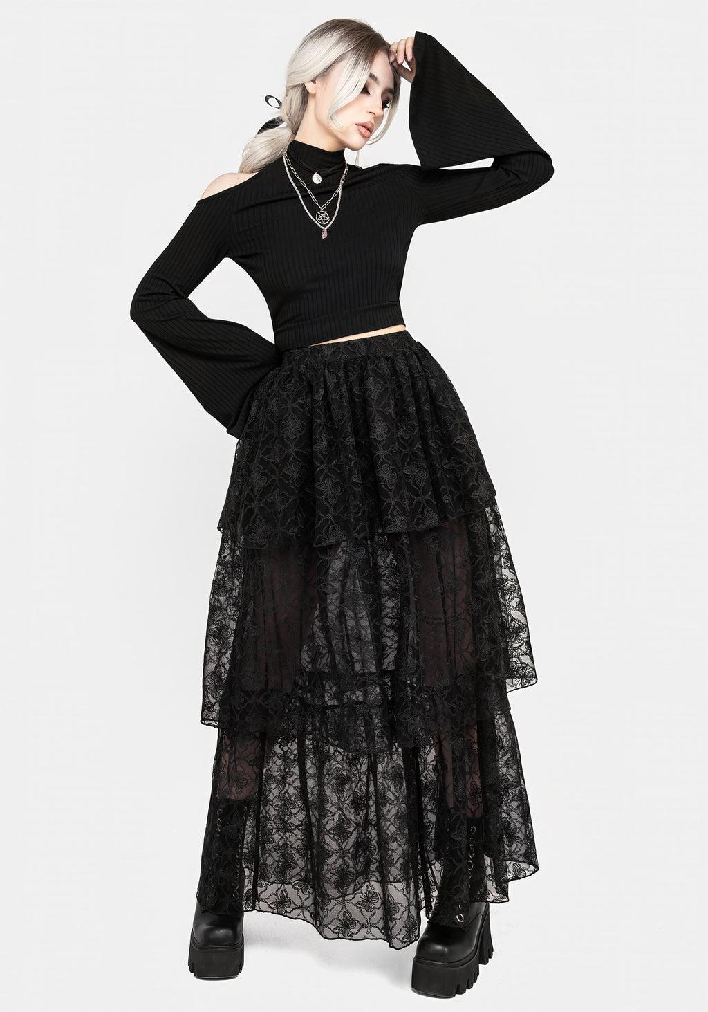 Chrysalis Butterfly Lace Tiered Maxi Skirt Product Image