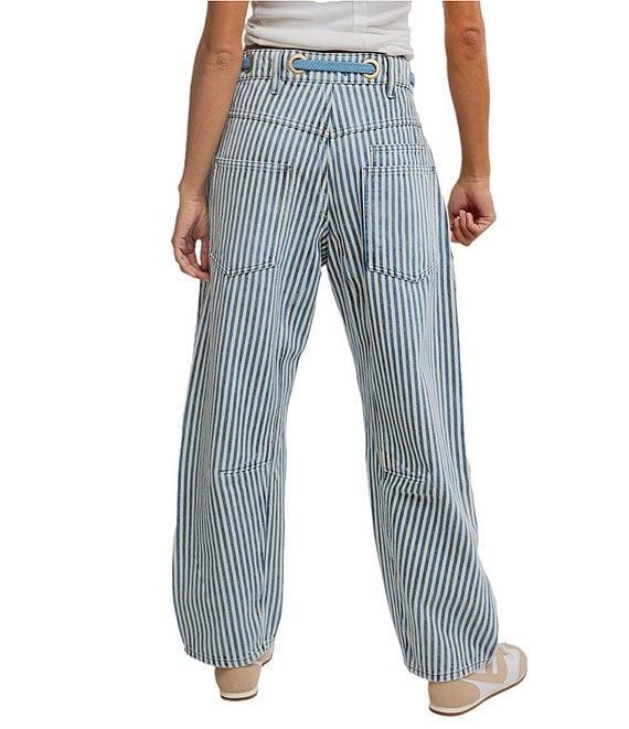 Free People Moxie Railroad Stripe Print Patch Pocket Straight Leg Pant Product Image