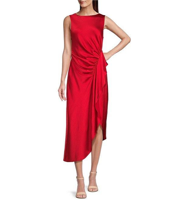 Alex Marie Monica Drapey Satin Sleeveless Midi Dress Product Image