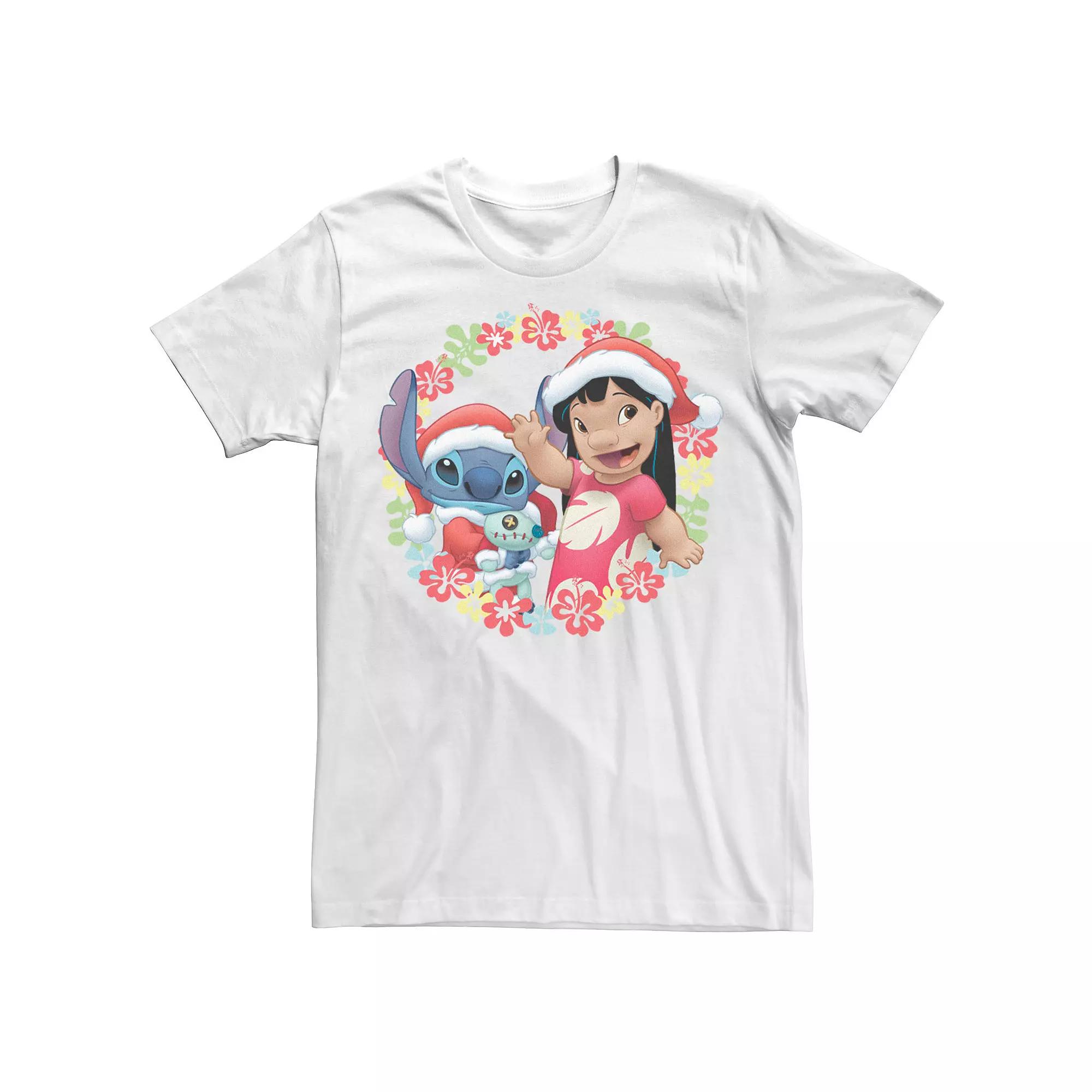 Disney's Lilo & Stitch Christmas Hawaiian Flower Wreath Men's Tee,  Product Image