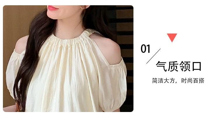 Maternity Cold Shoulder Short Sleeve A-Line Midi Dress Product Image