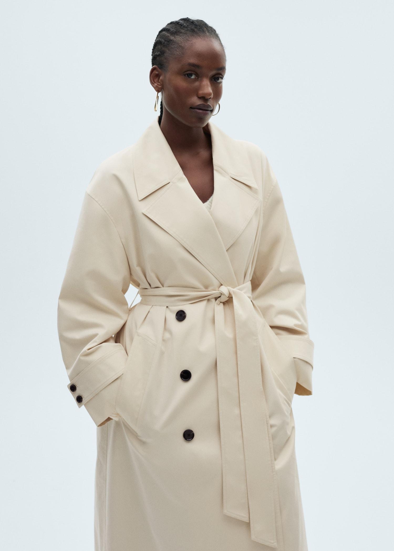 Long oversized double-breasted trench coat - Women | MANGO USA Product Image