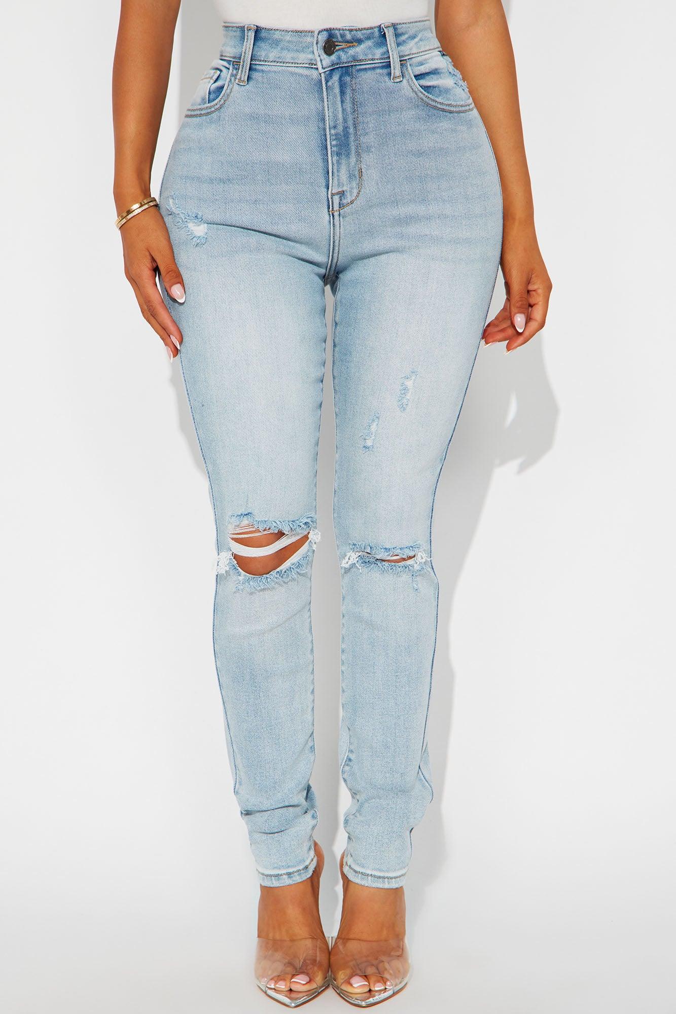 My Pleasure High Rise Ripped Skinny Jeans - Light Wash Female Product Image