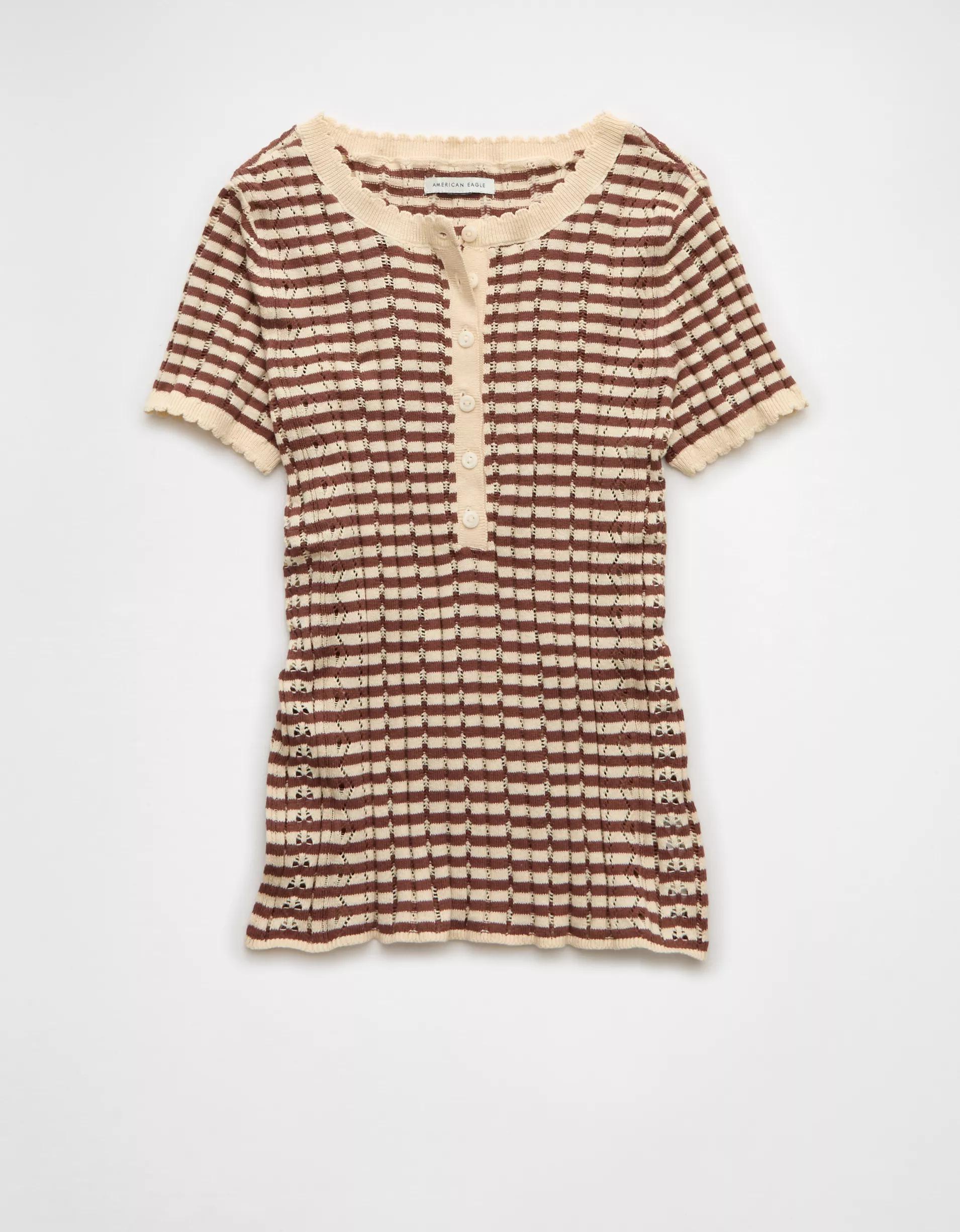 AE Henley Pointelle Sweater T-Shirt Product Image