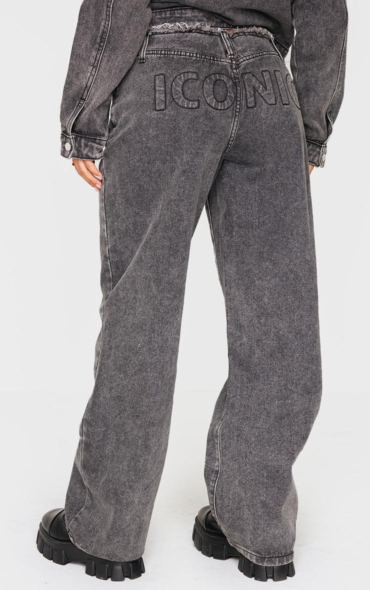 Petite Washed Black Iconic Embossed Denim Jeans Product Image