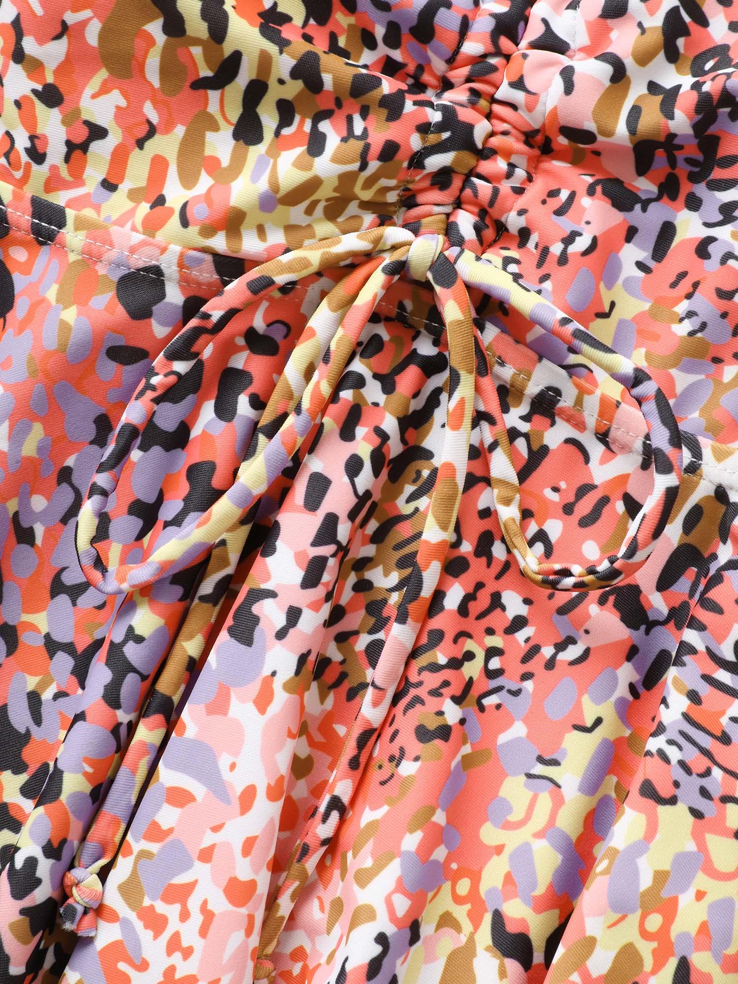 Leopard Print Knotted Front Swim Top Female Product Image