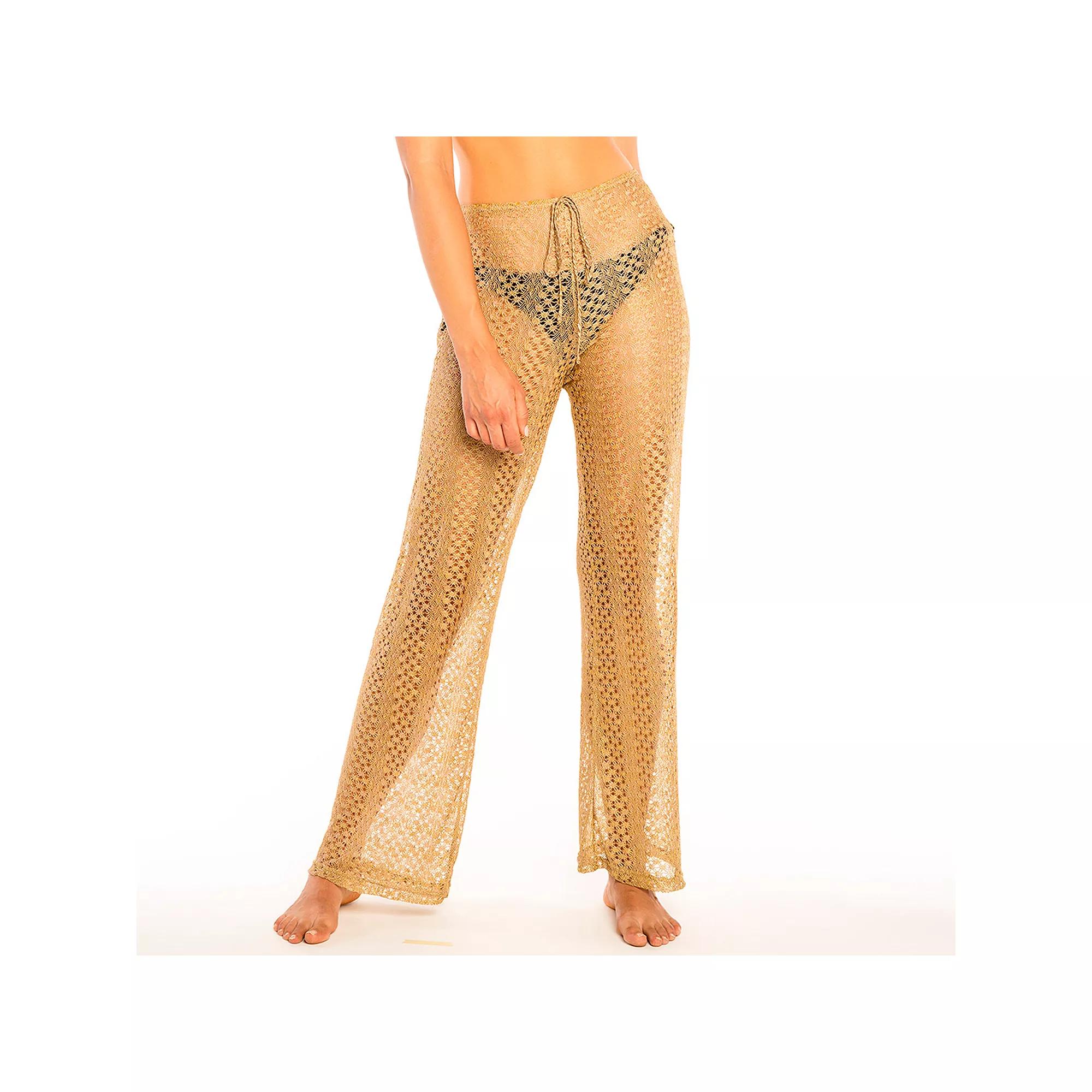 Women's Jordan Taylor Beachwear Crochet-Style Pants, Size: Large, Gold Product Image