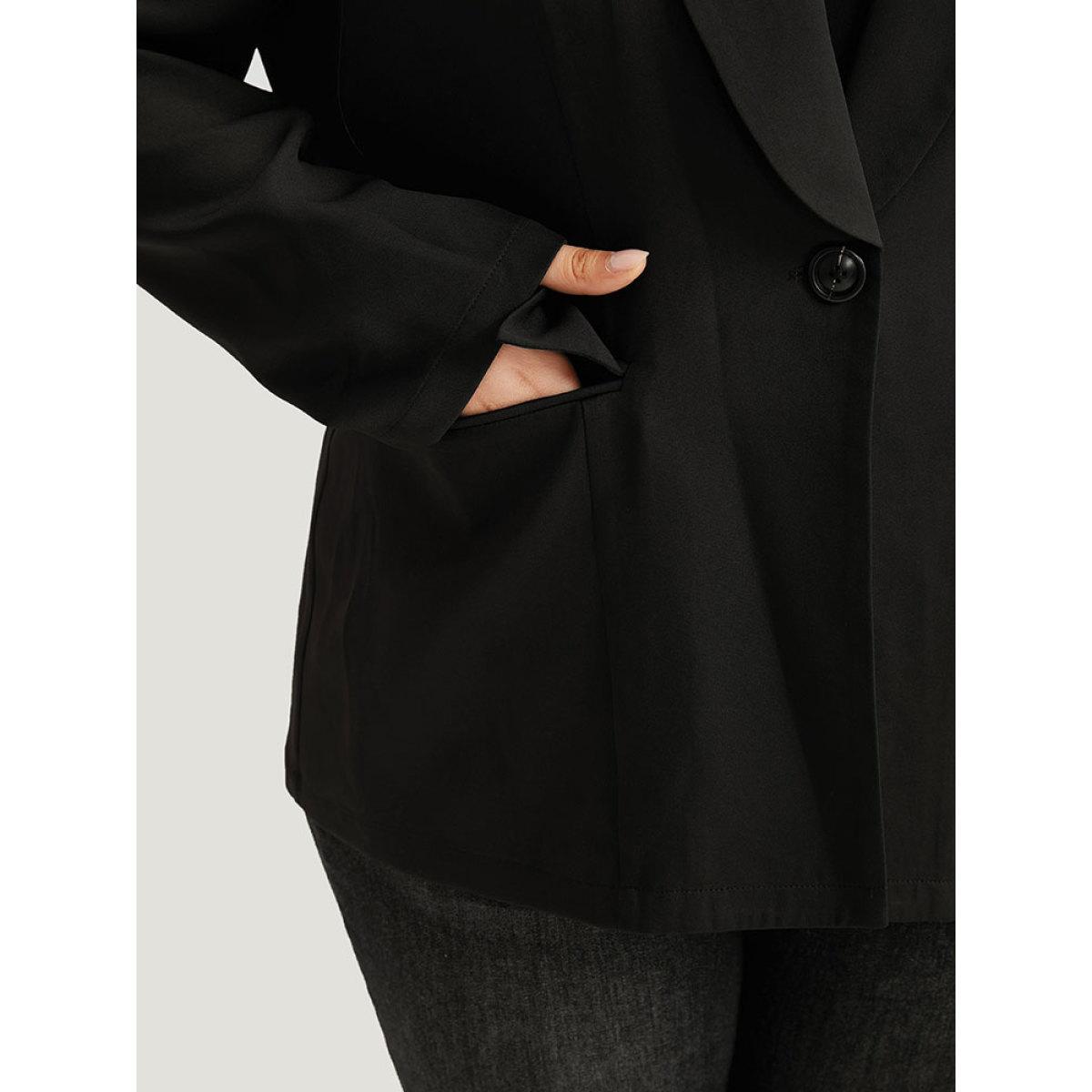 Plus Size Plain Suit Collar Button Up Pocket Blazer Black Women Work Plain Plain Sleeve Long Sleeve Suit Collar 22-24/3X Pocket At the Office Blazers BloomChic Product Image