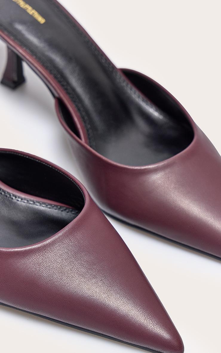 Burgundy PU Point Toe Mid Heeled Mules Product Image
