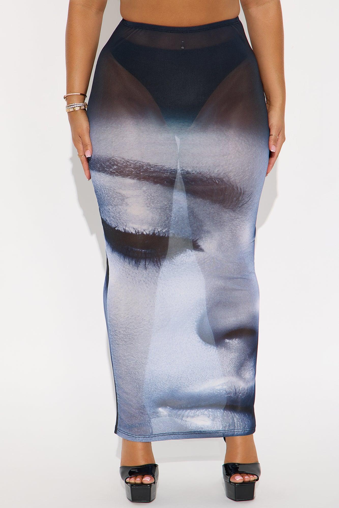 Thalia Sheer Face Print Mesh Maxi Skirt - Purple/combo Female Product Image