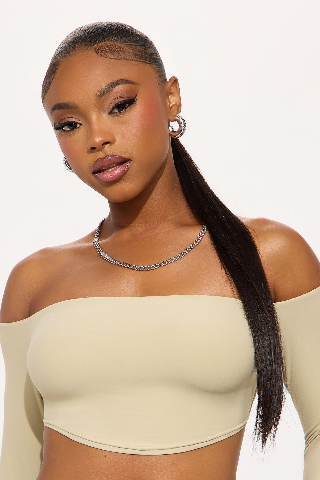 Second Skin Off Shoulder Cropped Top - Stone Female Product Image