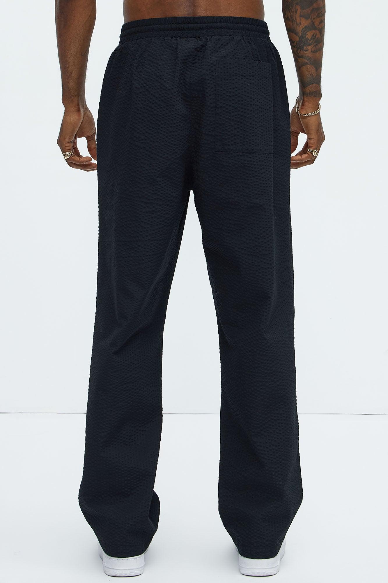 Seersucker Straight Pants - Black Product Image