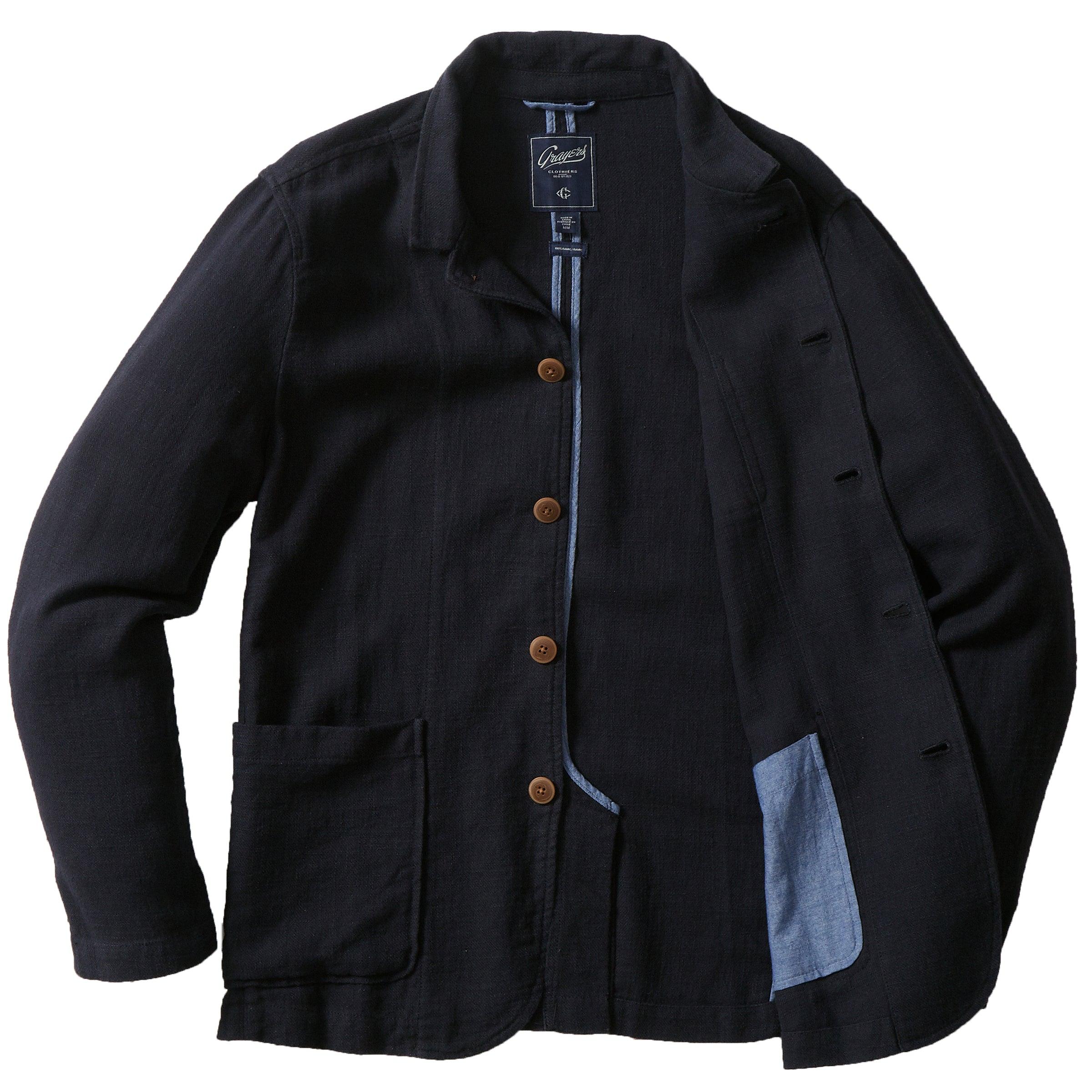 Nelson Ramie Stand Up Collar Jacket - Navy Product Image