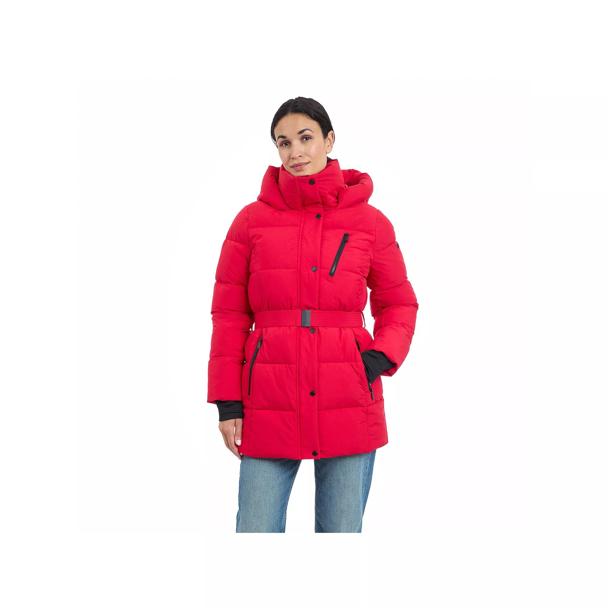 Women's BCBGeneration Belted Snap Front Active Puffer Coat, Size: Medium, Red Product Image