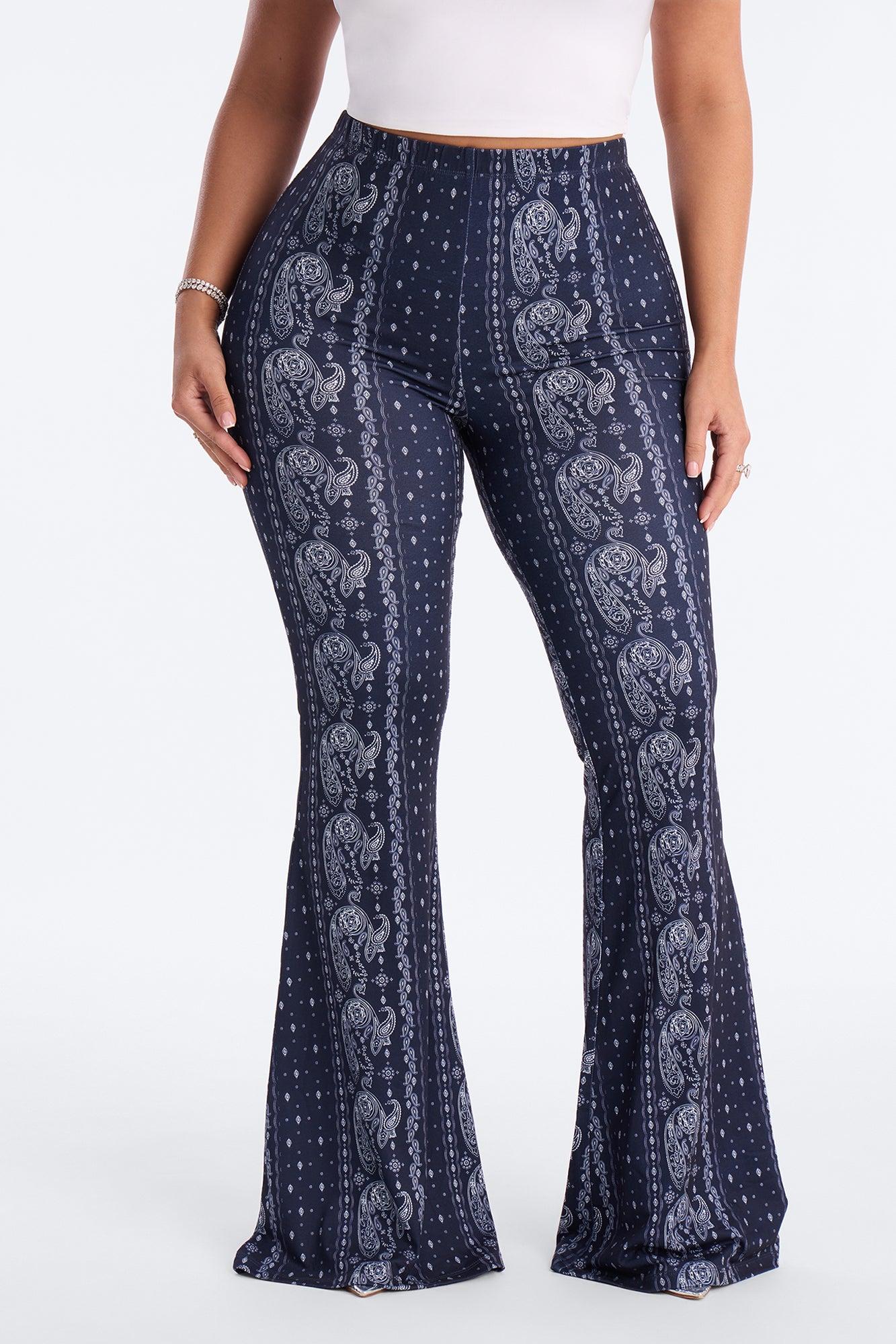 Boho Dreams Vertical Paisley Flare Pant - Blue/combo Female Product Image