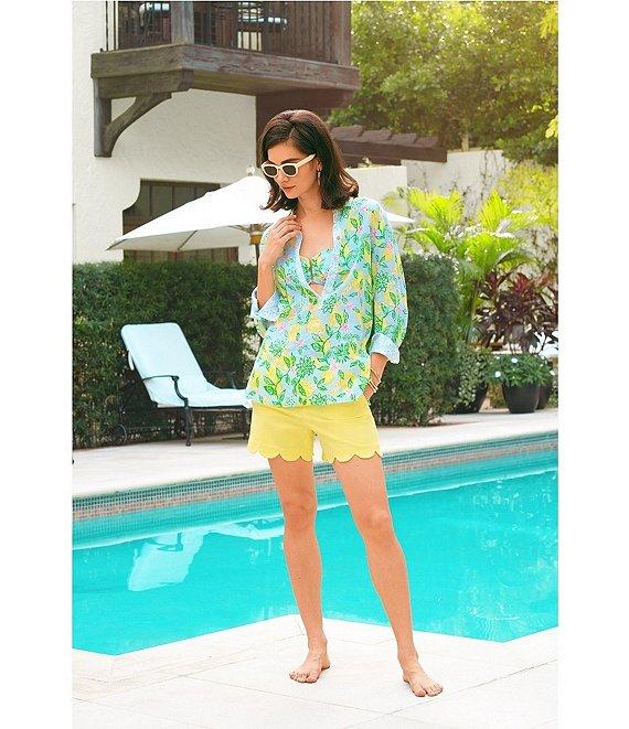 Lilly Pulitzer Riverlyn Seacoast Linen Make Lemonade Fruit Print Point Collar Long Sleeve Tunic Product Image