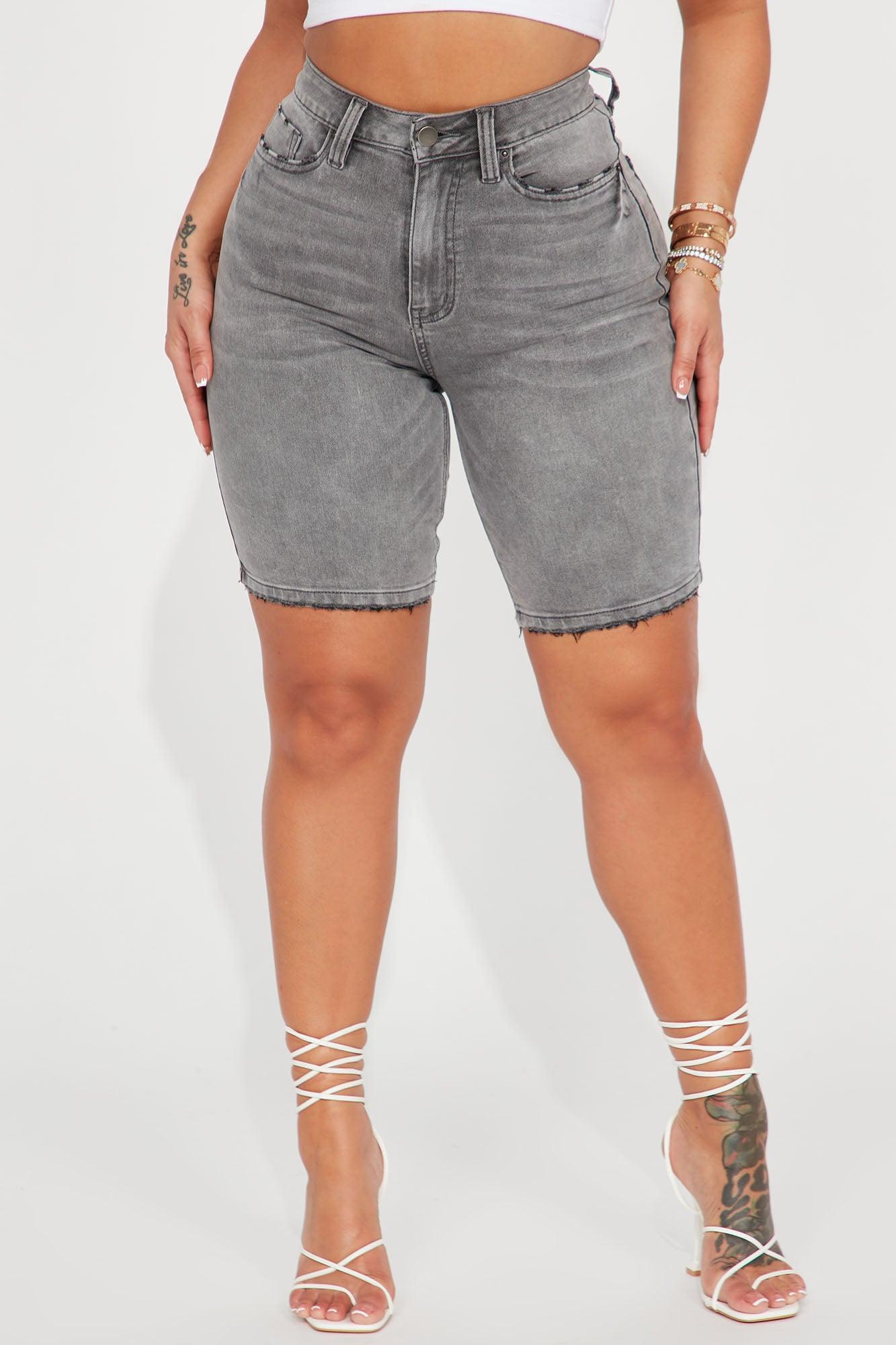 On The List Deluxe Stretch Bermuda Shorts - Grey Product Image