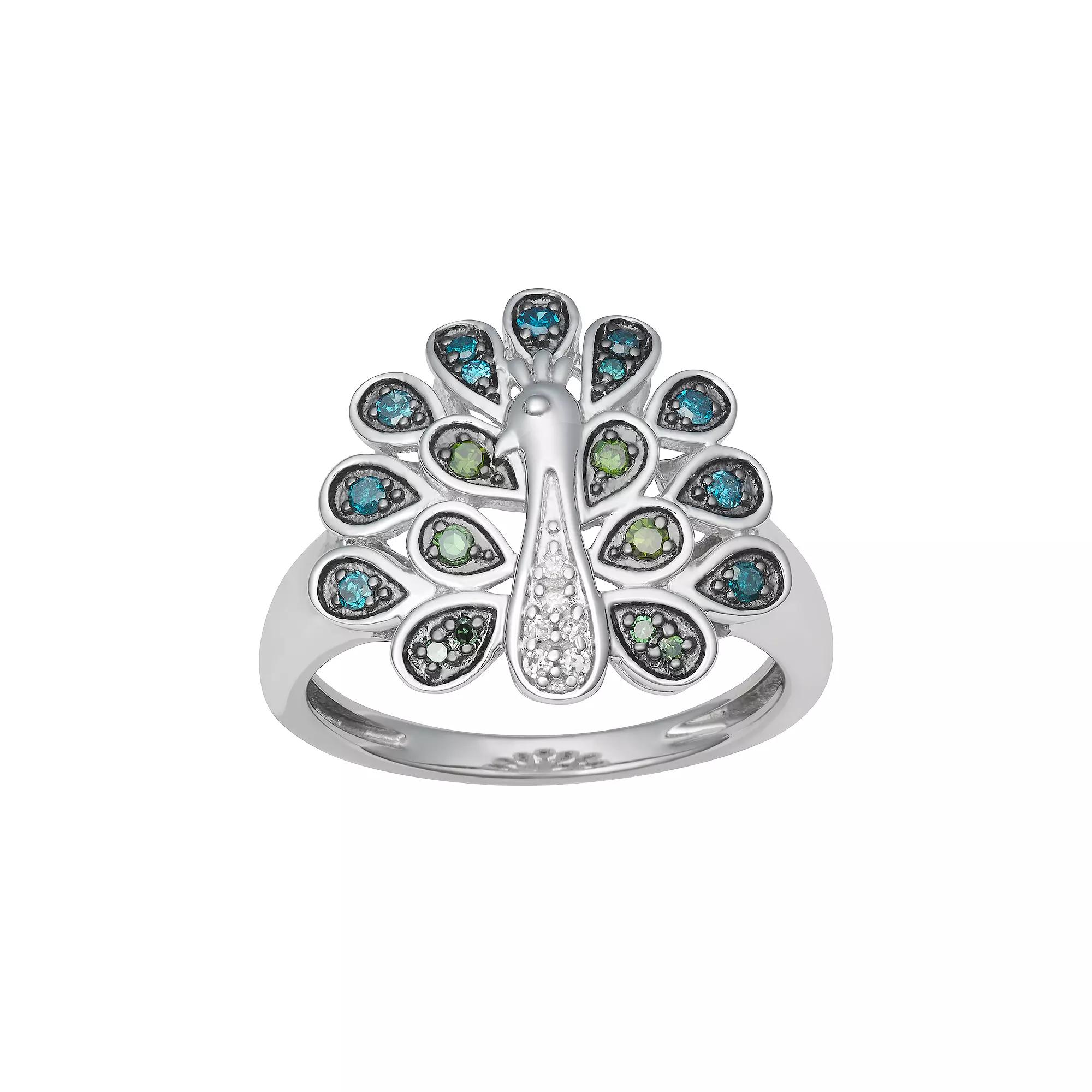 HDI Sterling Silver 1/4 Carat T.W. Diamond Peacock Ring, Womens Product Image