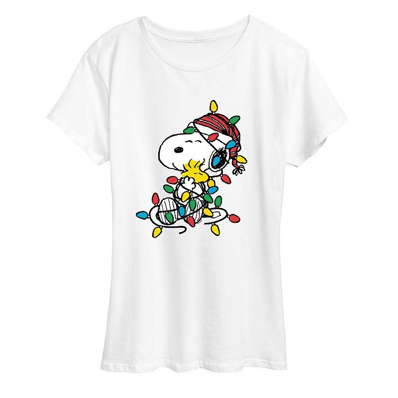 Women's Peanuts Snoopy & Woodstock Christmas Lights Graphic Tee,  Product Image