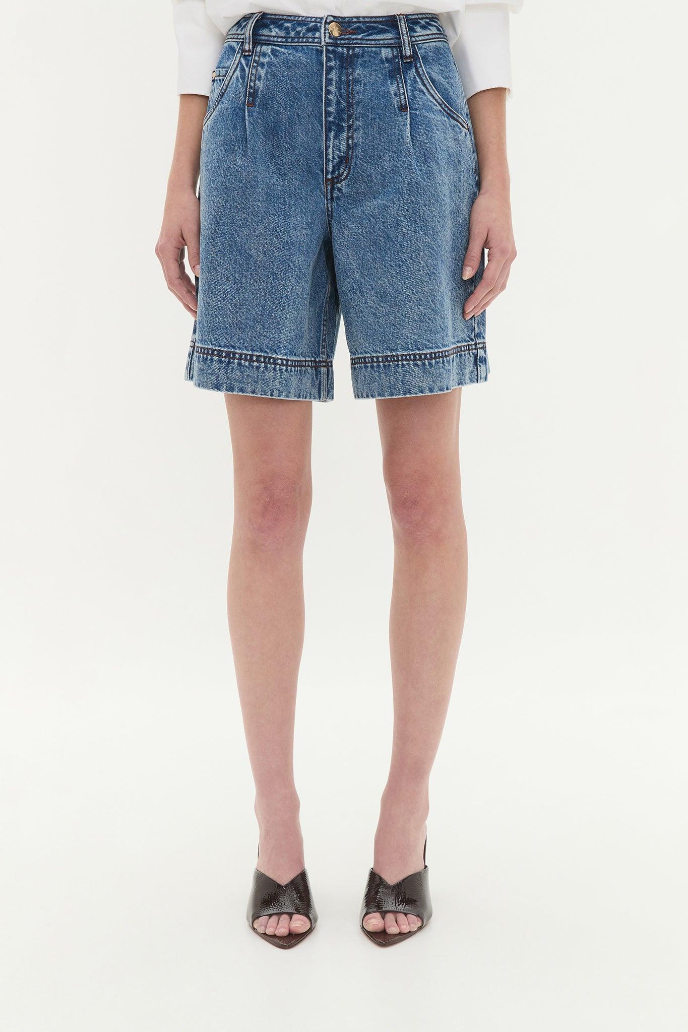 Flynn Longline Denim Short-80'S BLUE WASH / 4 Product Image
