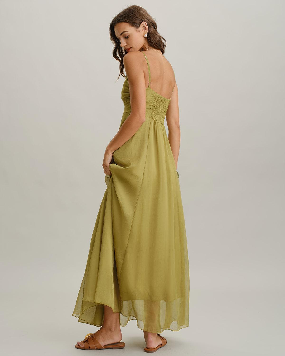 Green Flowy Slip Maxi Dress Product Image