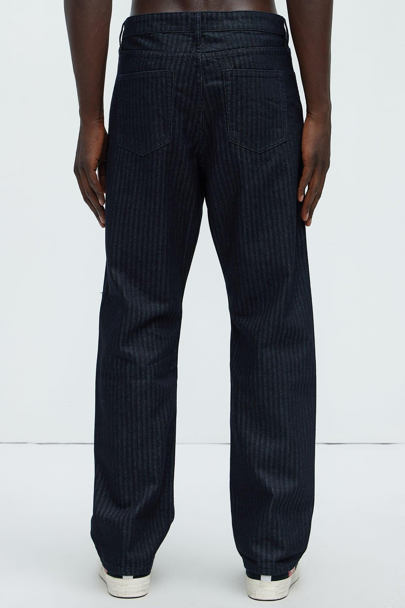 Herringbone Denim Straight Jeans - Indigo Product Image