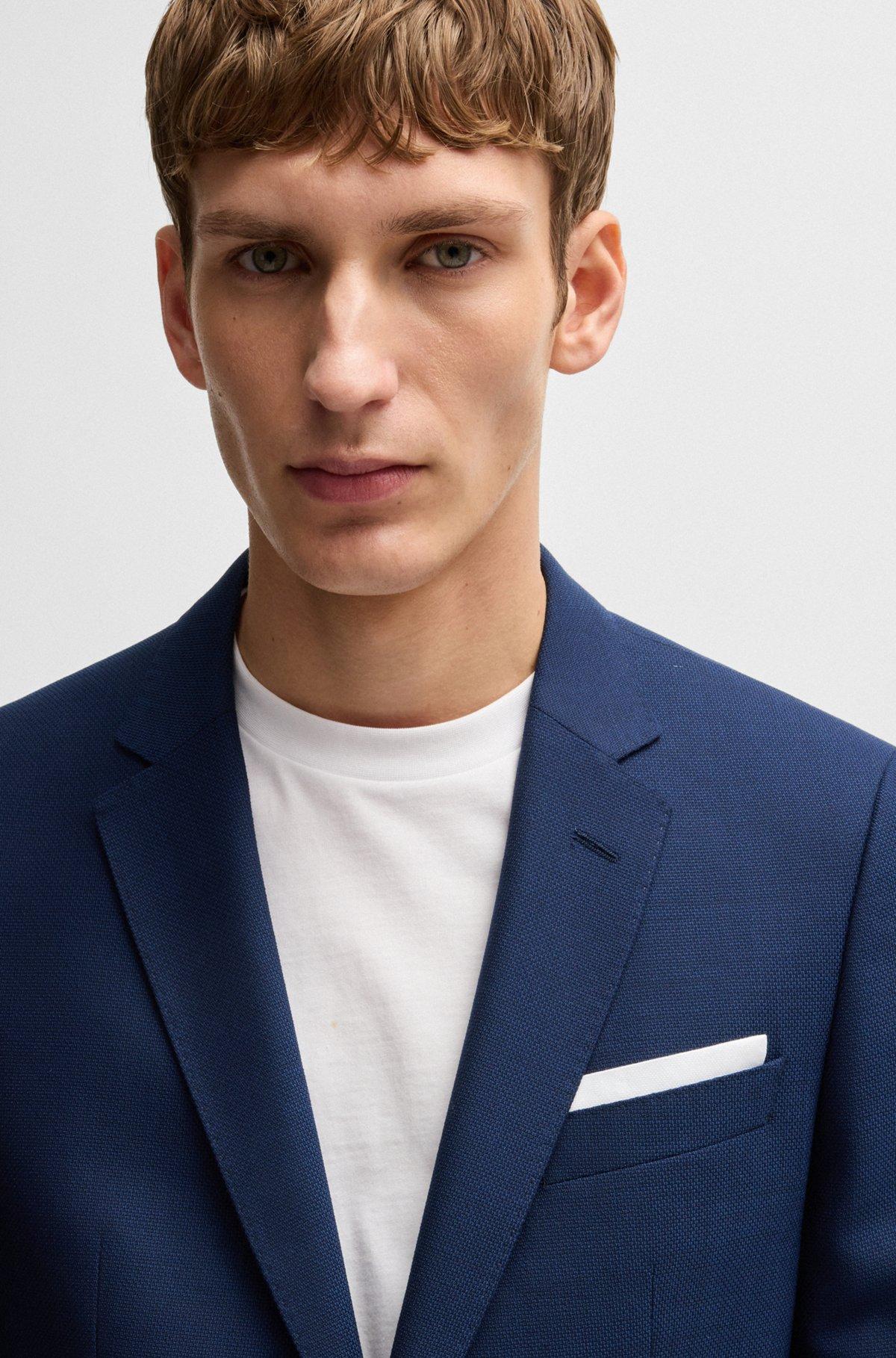 BOSS - Slim-fit jacket in patterned wool - Dark Blue Product Image