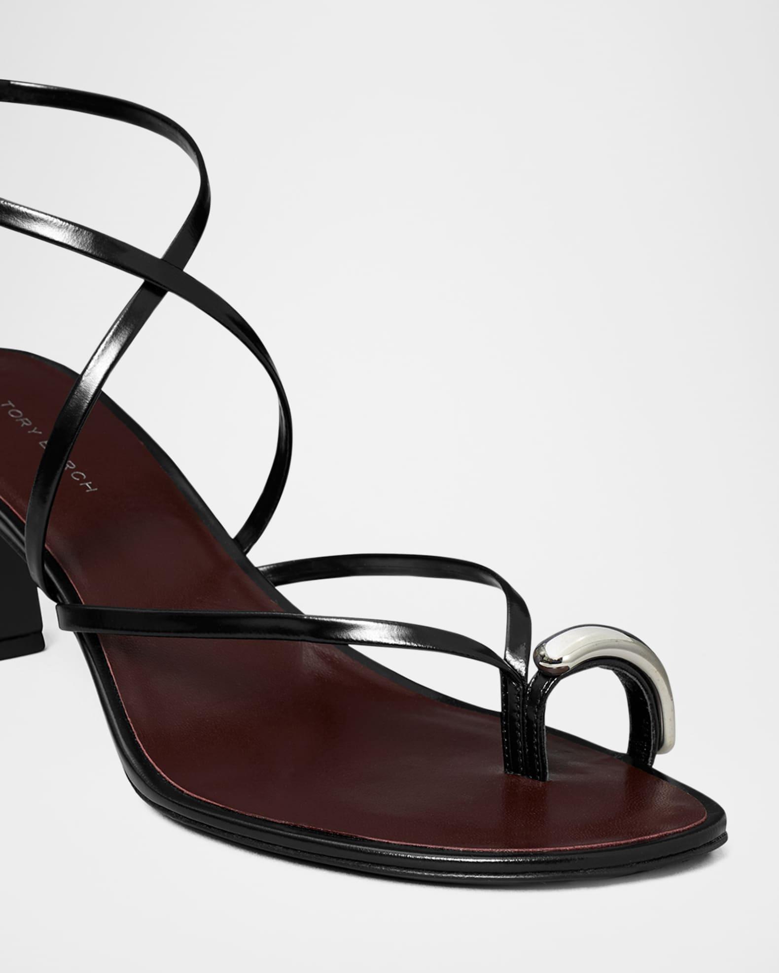 Pierced Leather Toe Ring Strappy Sandals Product Image