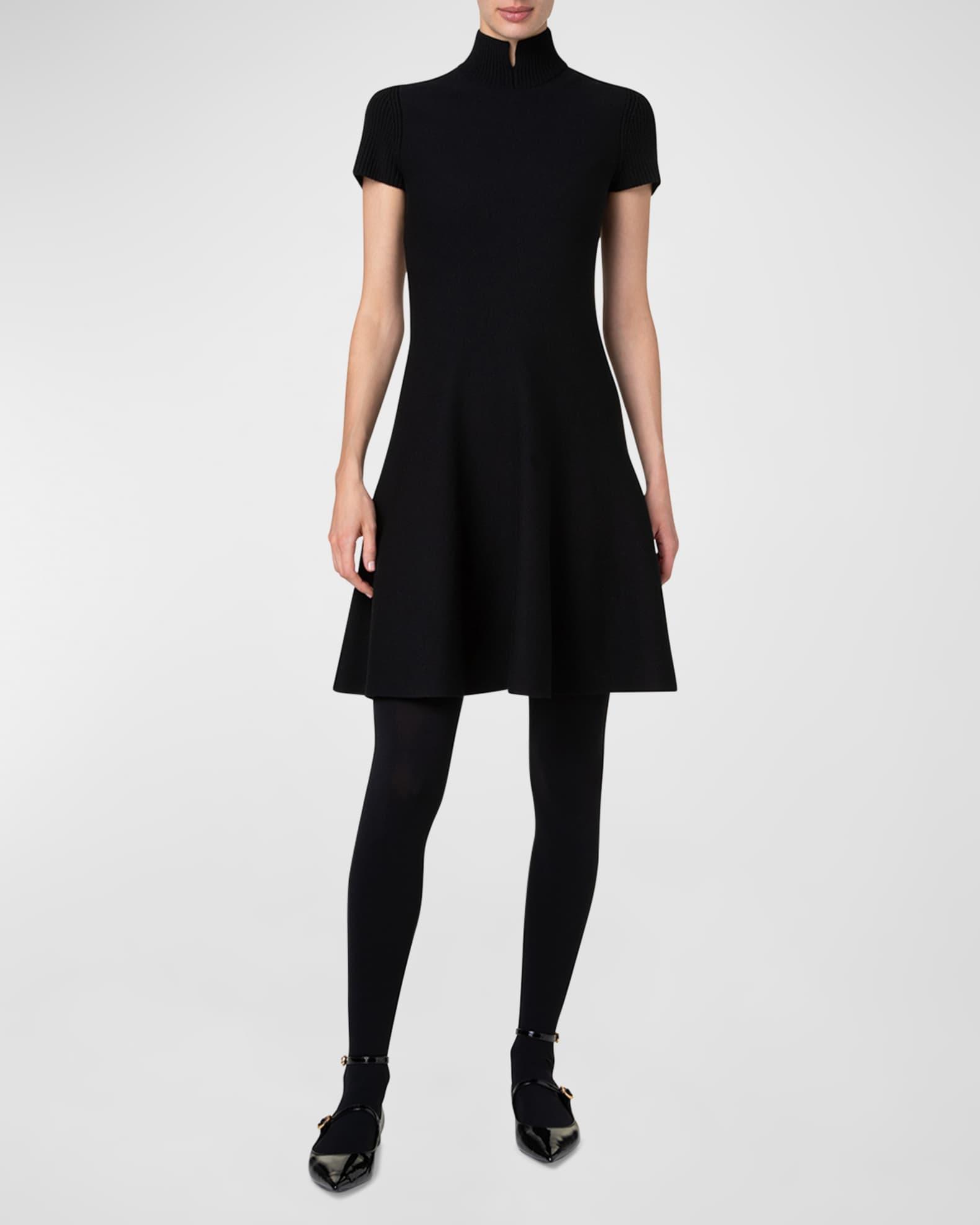 Short Mock-Neck Ribbed Wool Dress Product Image