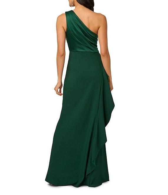 Adrianna Papell One Shoulder Sleeveless Cascading Ruffle Draped Mermaid Gown Product Image