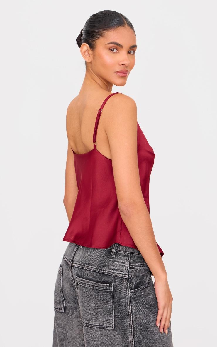 Burgundy Satin Split Hem Asymmetric Long Top Product Image