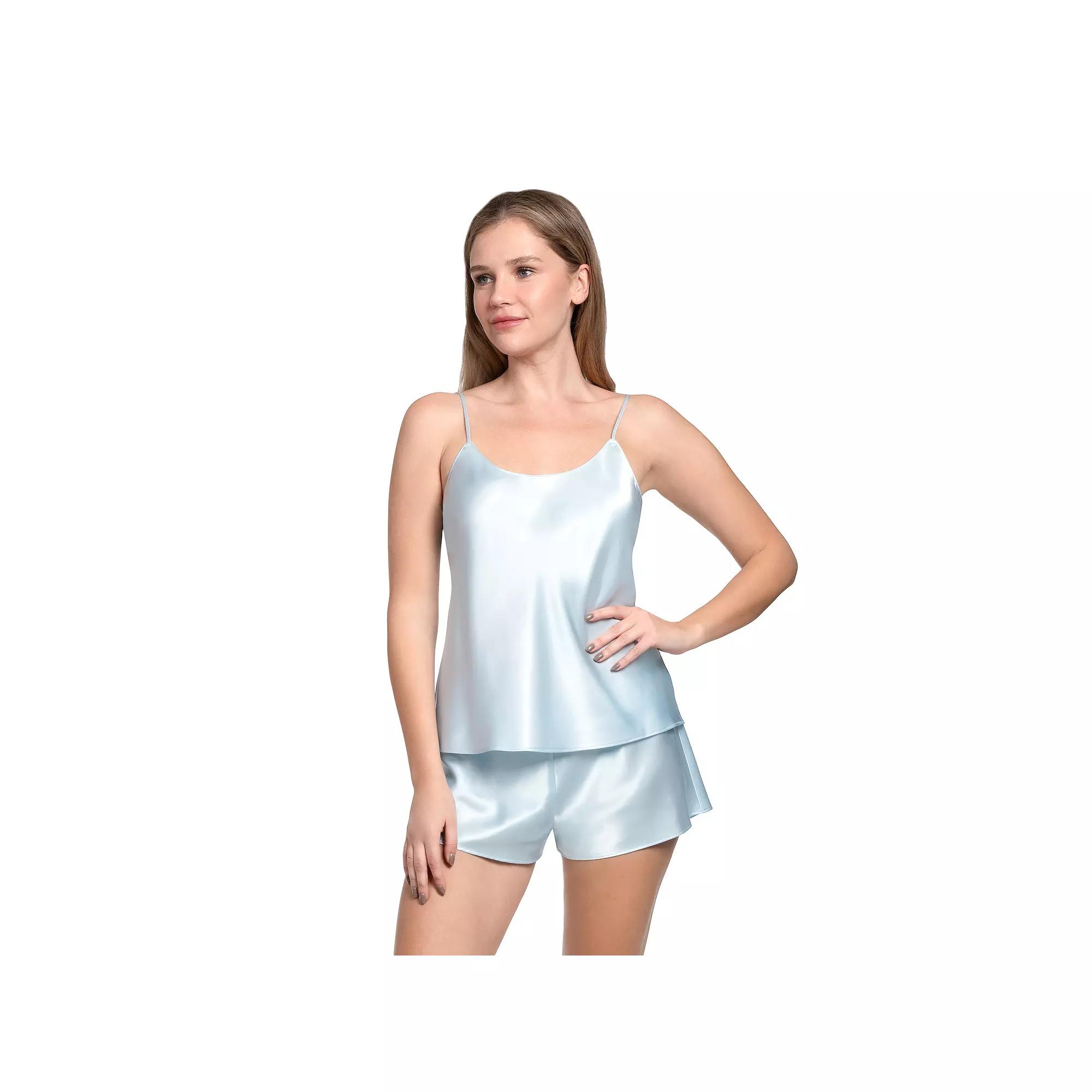 Women's Lilac+London Solid Satin Cami Pajama Top & Pajama Shorts Set, Size: XS, Ice Blue Product Image
